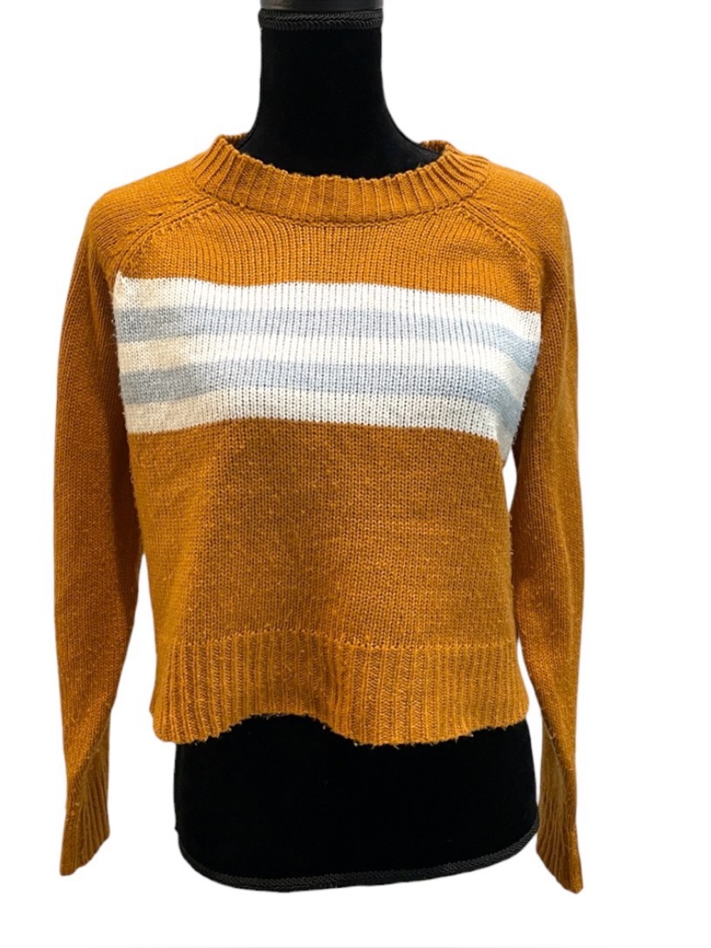 La Hearts Mustard Striped Crewneck Cropped Sweater